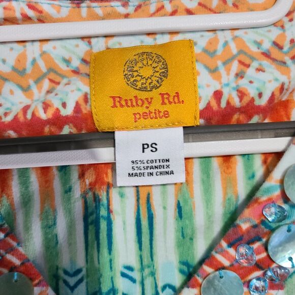 Ruby Rd Petites Womens Blouse Multi-Color Size PS Cotton Blend Stretch Pullover - Picture 5 of 12